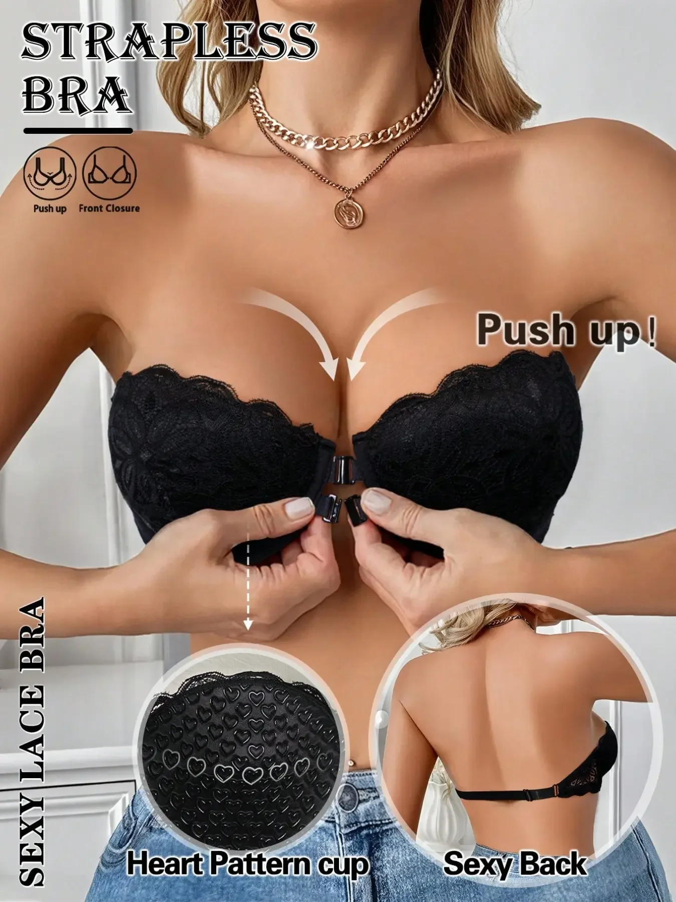 Sexy Lace Trim Front Buckle St - Strapless Bra Backless review and price