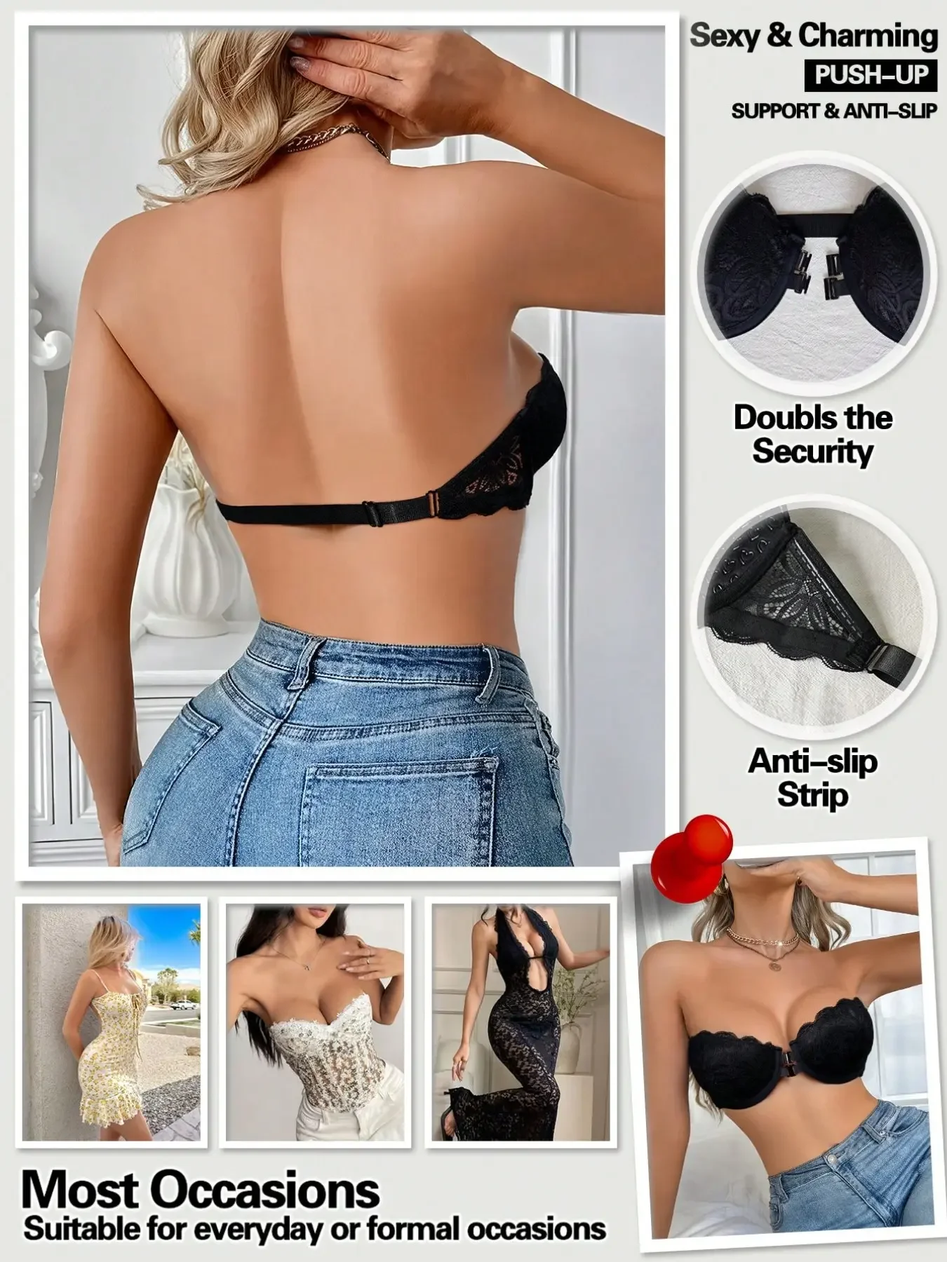 Sexy Lace Trim Front Buckle St - Strapless Bra Backless review and price
